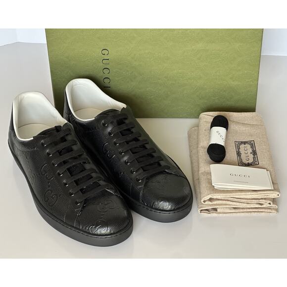 Gucci Men’s GG Embossed Leather Black Sneakers 15.5 US (15 Gucci) 625787 IT NIB - Picture 15 of 16